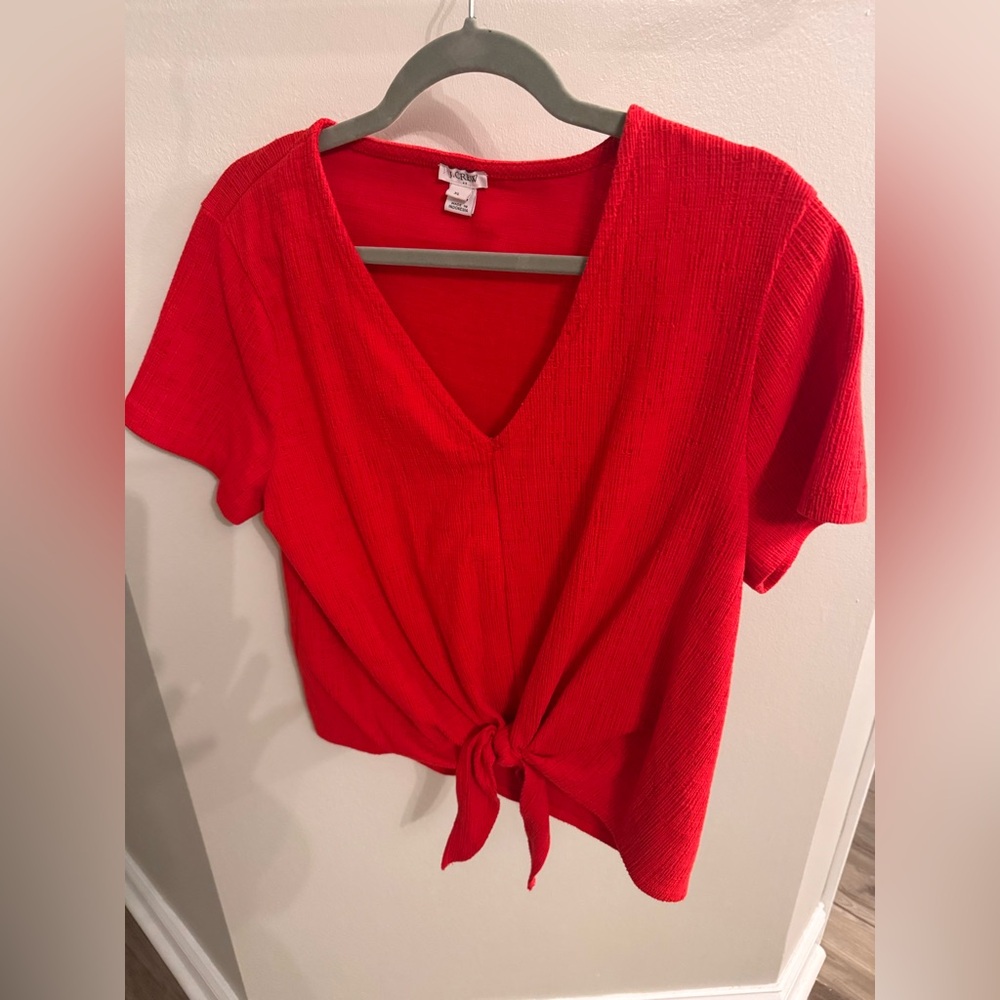 J. Crew Bright Red Short Sleeve Tie-Front Top size XL
